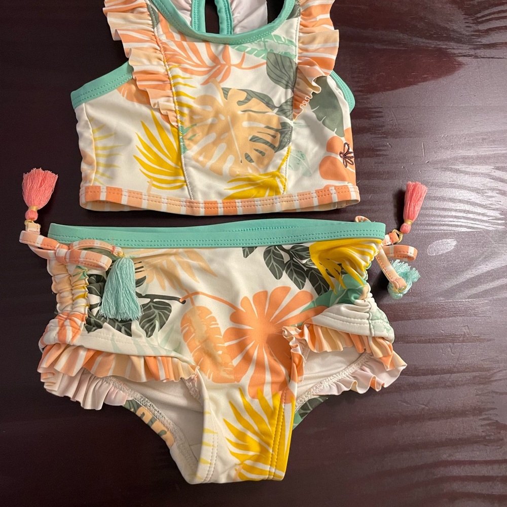 Matilda Jane Tropical Print Kids Bikini - Orange, Green, Pink